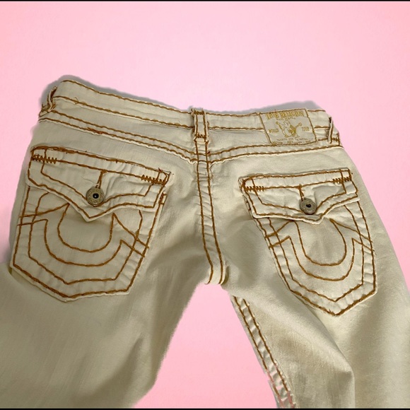 True Religion Cream Straight Leg Jeans 
